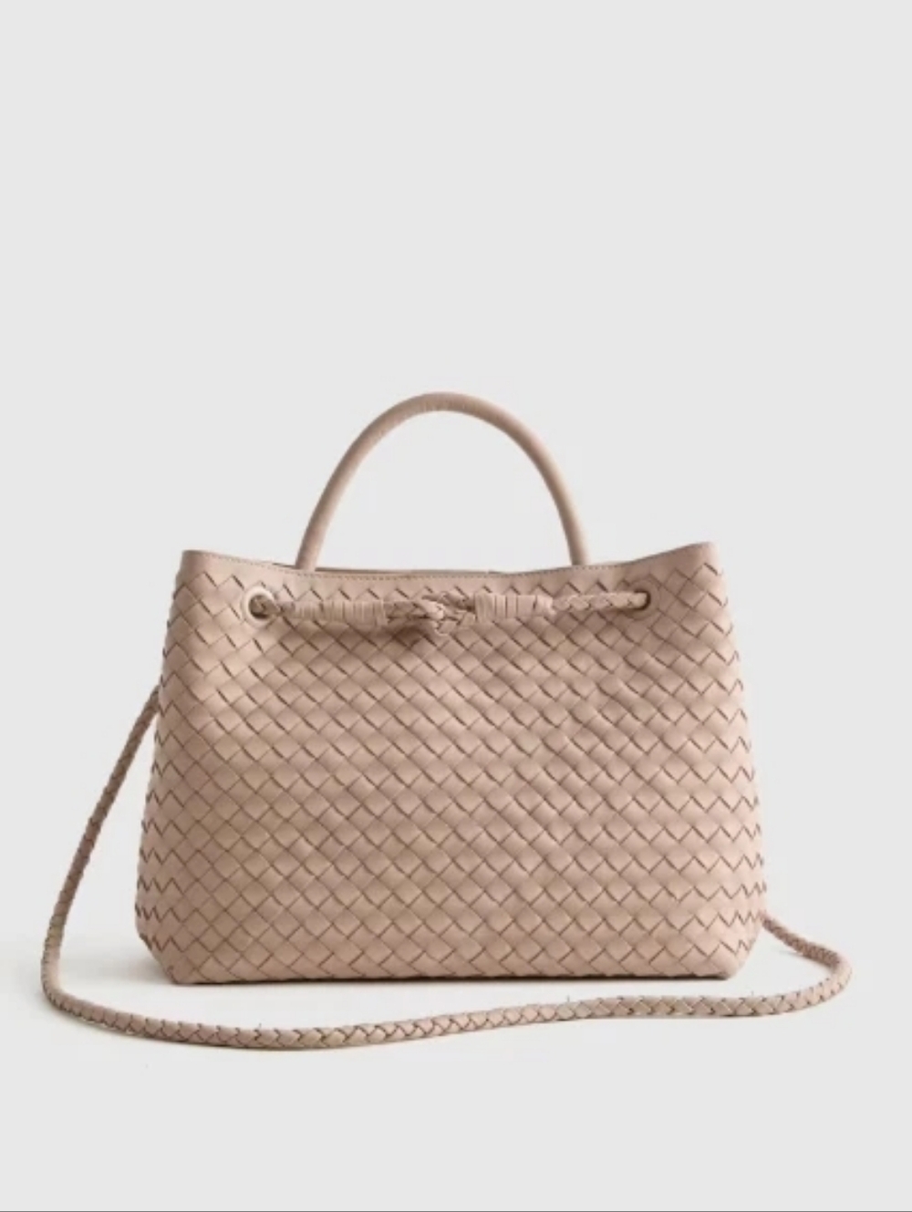 Quince Woven Leather Tote in Light Beige